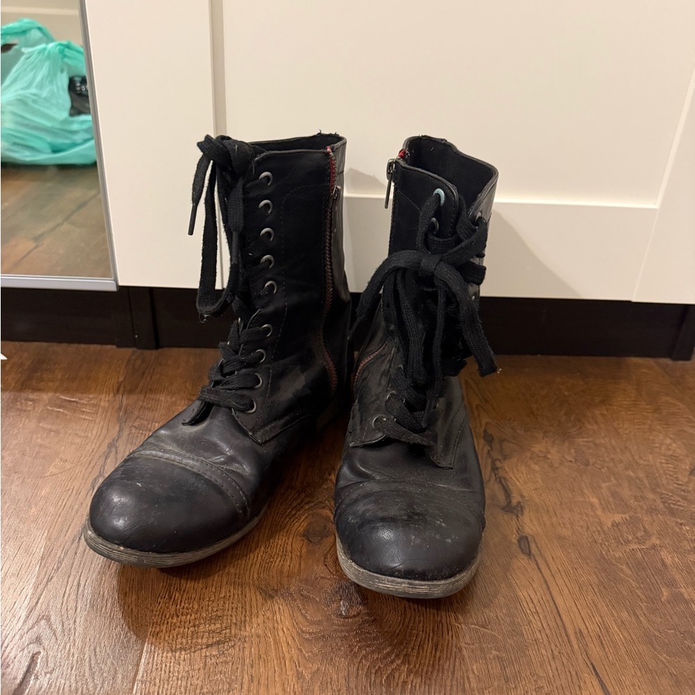 Black Lace-Up Combat Boots